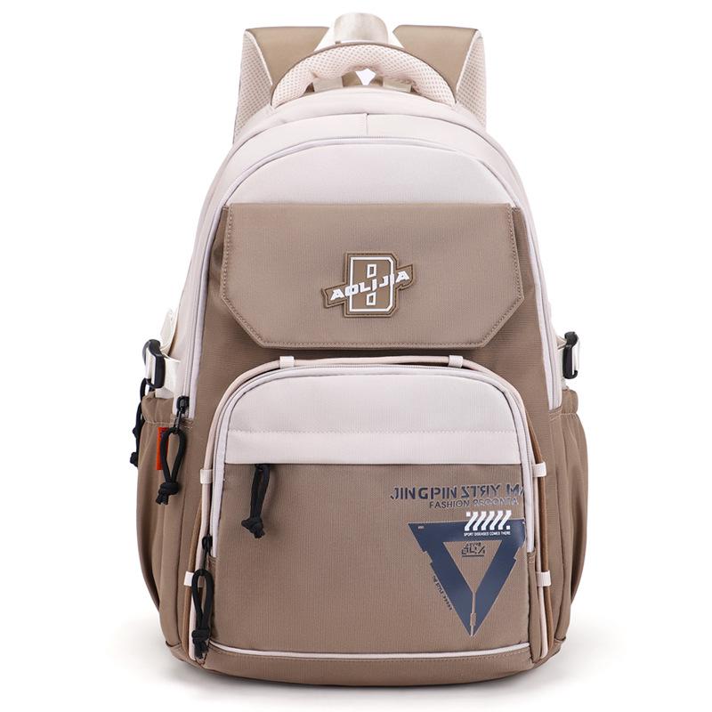 Men Contrast Backpack Large Capacity Student Schoolbag Women Travel Backpack
