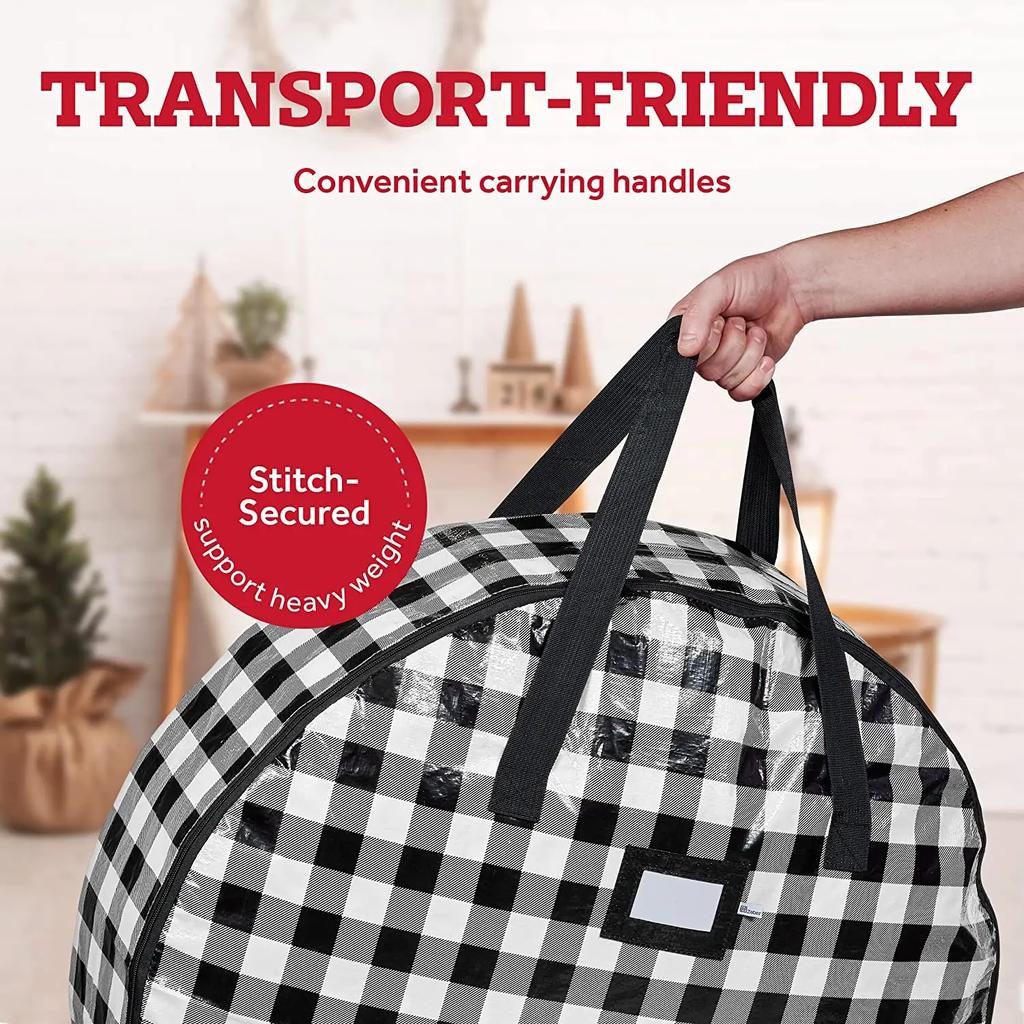Christmas Wreath Storage Bag Foldable Christmas Tree Storage Bag Double Handle Wreath Container Family Holiday Storage Tool