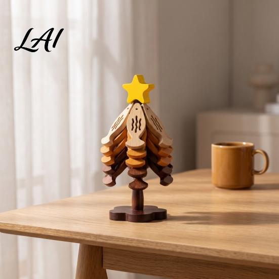 Kitchen Accessories Gift Bamboo Trivets with Storage Rack Heat Resistant Hot Table Protector Pads Decorative Wooden Coaster for Dining Countertop