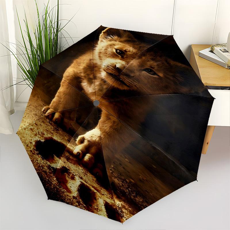 

Lion King Cub Footprint Themed Automatic Opening and Closing Umbrella, Brightly Colored 8-rib Portable Umbrella, Suitable for Men and Women, A Perfect