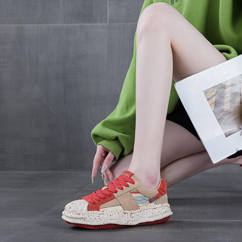 Shell head dissolving shoes women's spring new niche splashing ink design sense thick sole heightening sports and leisure board shoes