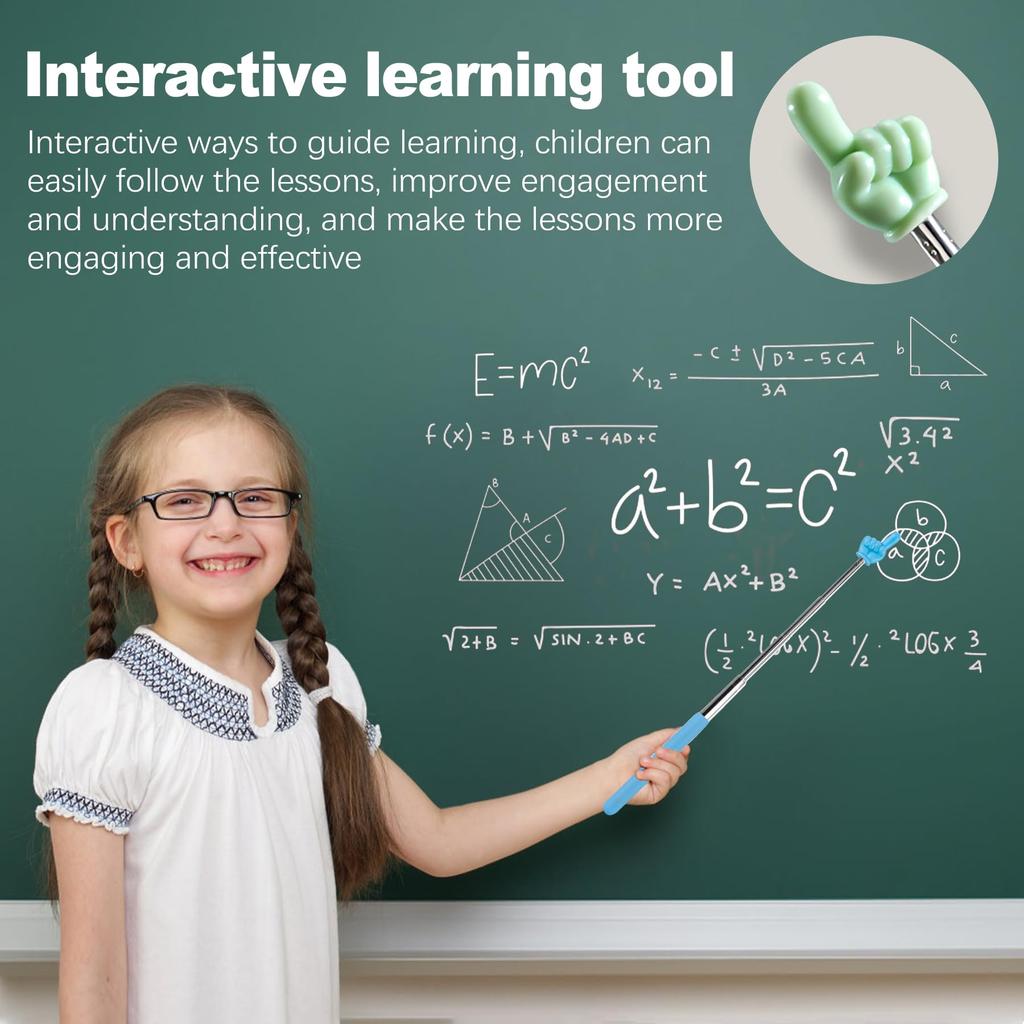 2Pcs Retractable Teacher Pointer for Classroom Kids Reading Extendable Finger Sticks Mini Hand Pointing Stick School Supplies