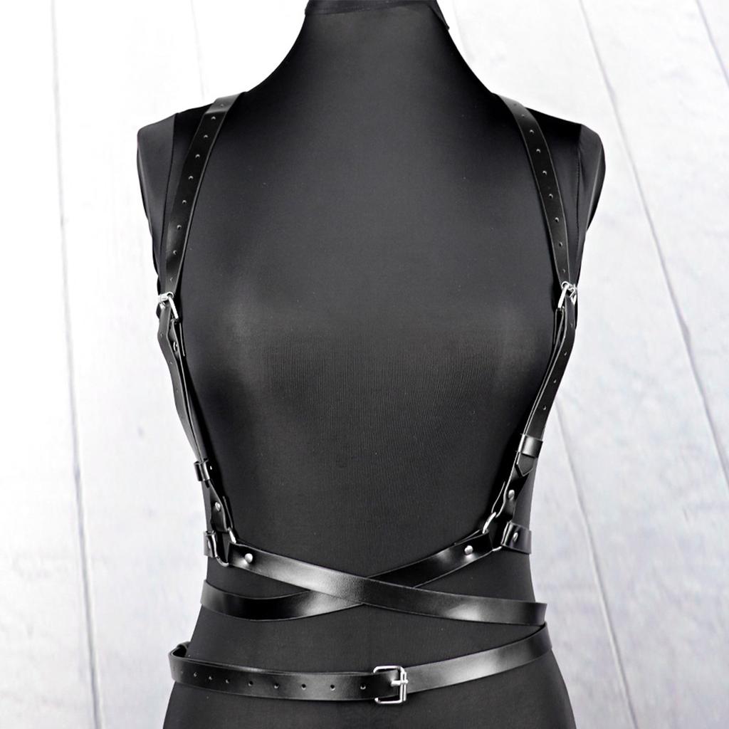 Corsetto sottoseno punk con cinturino in pelle per donna, cintura con catena per il corpo punk, cintura con imbracatura in pelle punk