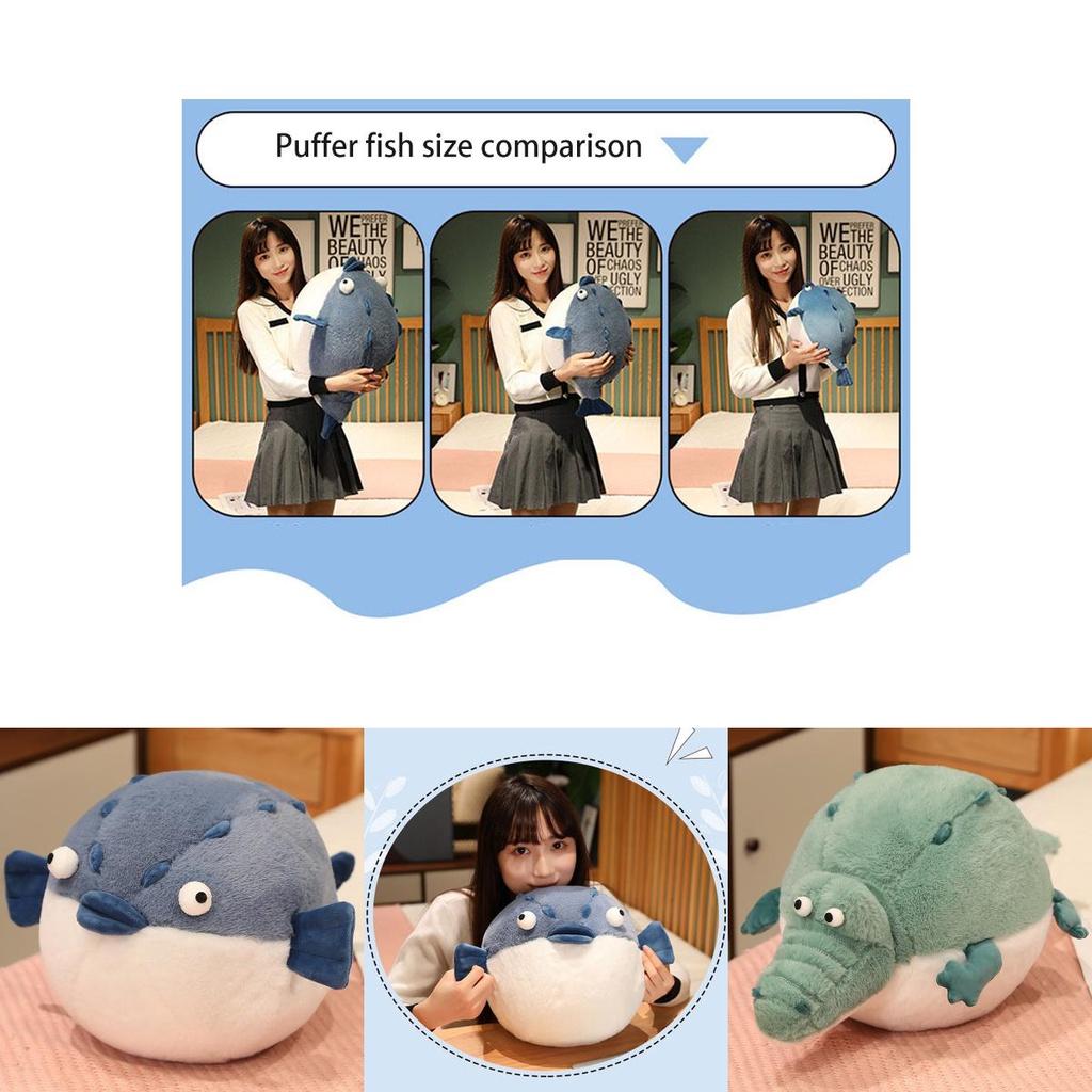 Kulatá a baculatá říční ryba puffer krokodýl plyšová hračka polštář na spaní plyšové zvířátko panenka