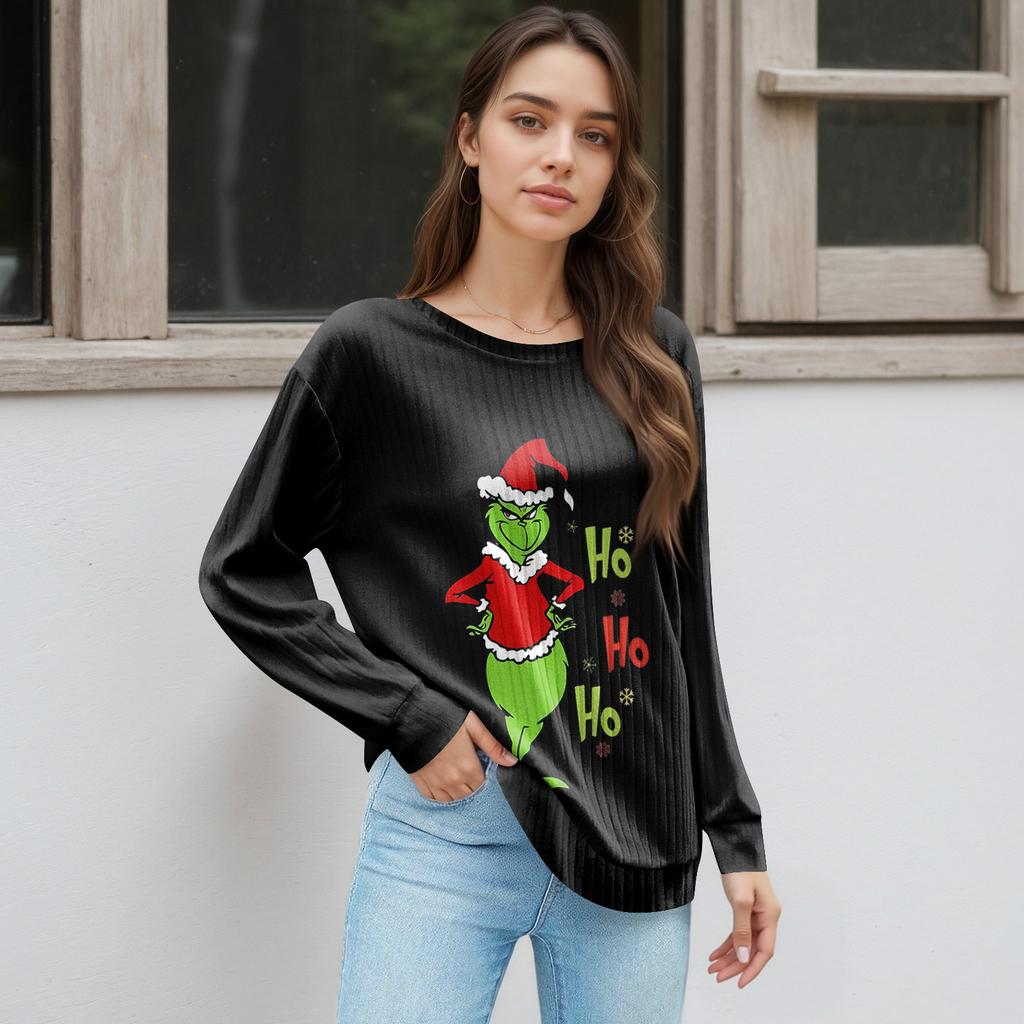 Women's Printed Lightweight Brushed-Cotton Round Neck Top