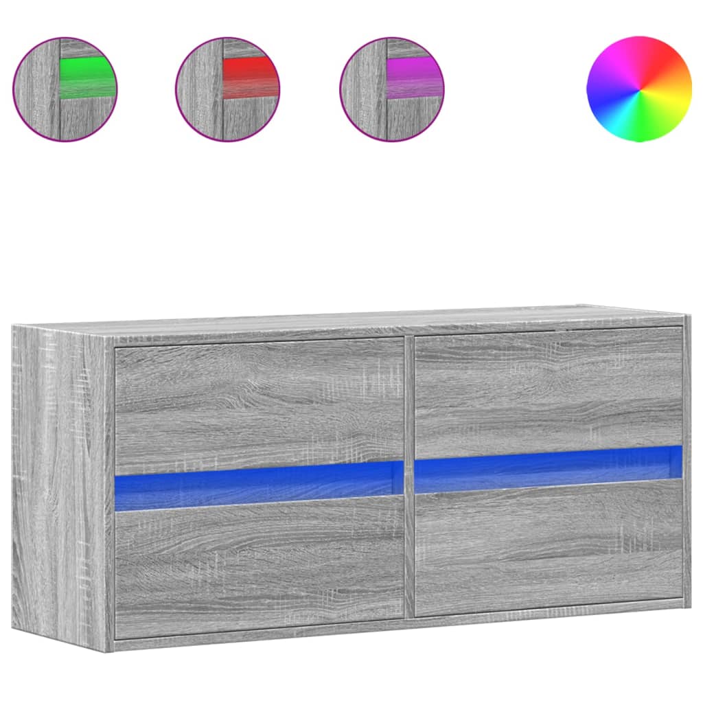 Wall Mounted TV Cabinet with LED Lighting Grey Sonoma 100 x 31 x 45 cm