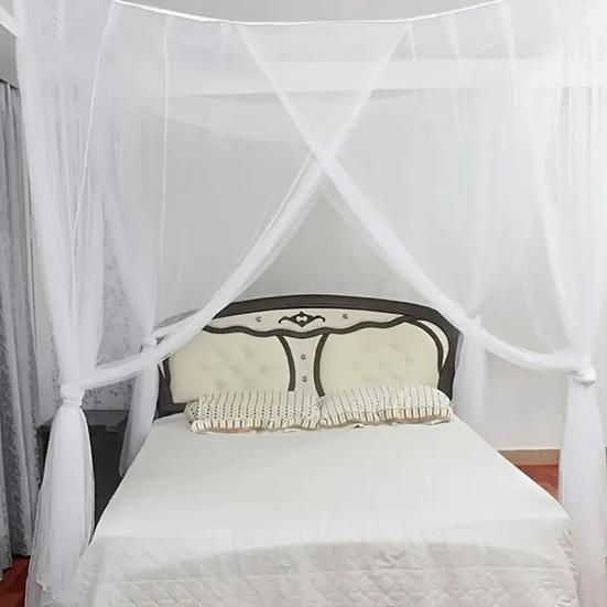 Double Bed Mosquito Net Fine Mesh Canopy Breathable 4 Corner Summer Bed