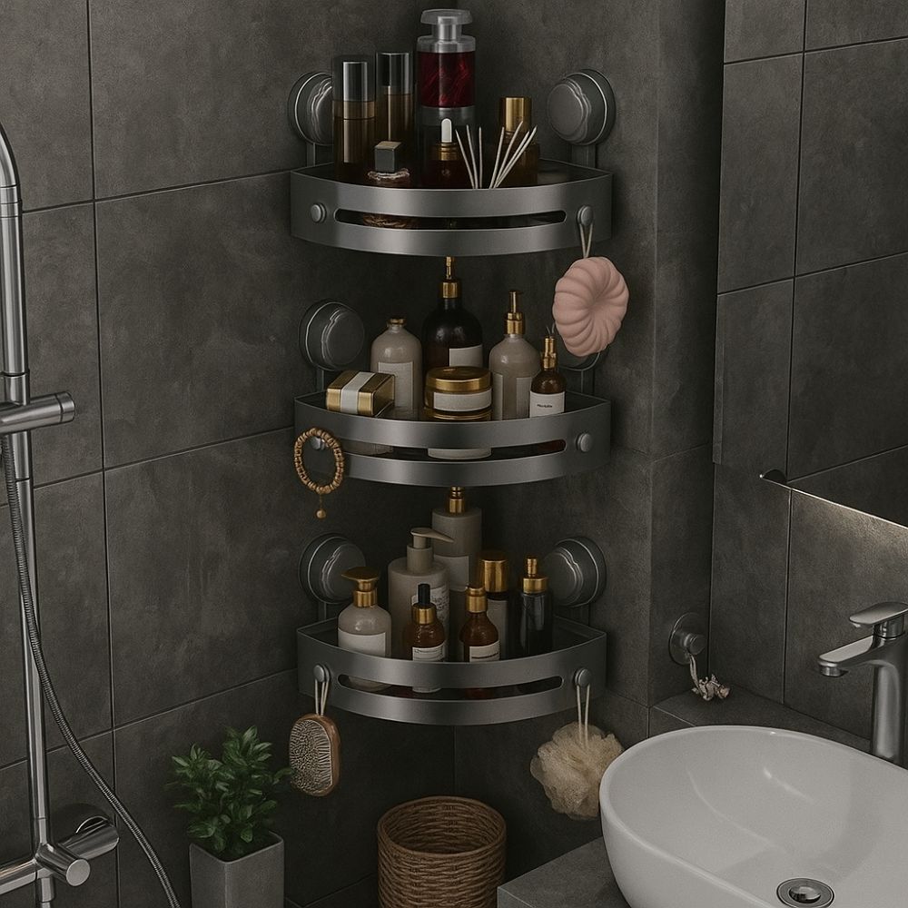 Suction Cup Storage Organizer Wall Mounted Wall Corner Shelf Corner Shelf Organizer  Toilet Area