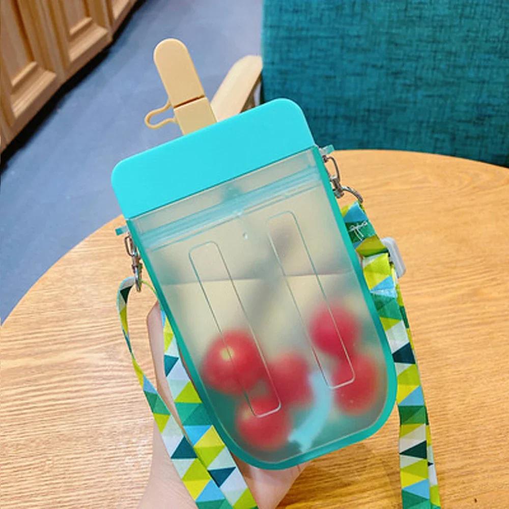 

Милая соломенная чашка, новая пластиковая бутылка для воды с мороженым, с веревкой, прозрачная наружная чашка для питья сока, подходит для взрослых детей 300ml