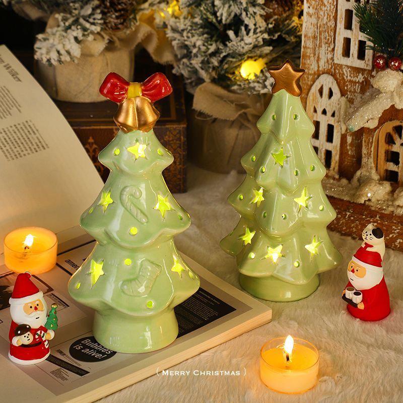 

Ceramic Christmas Tree Night Light - Festive Desktop Ornament and Gift for Friends 17cm x 6cm x 6cm
