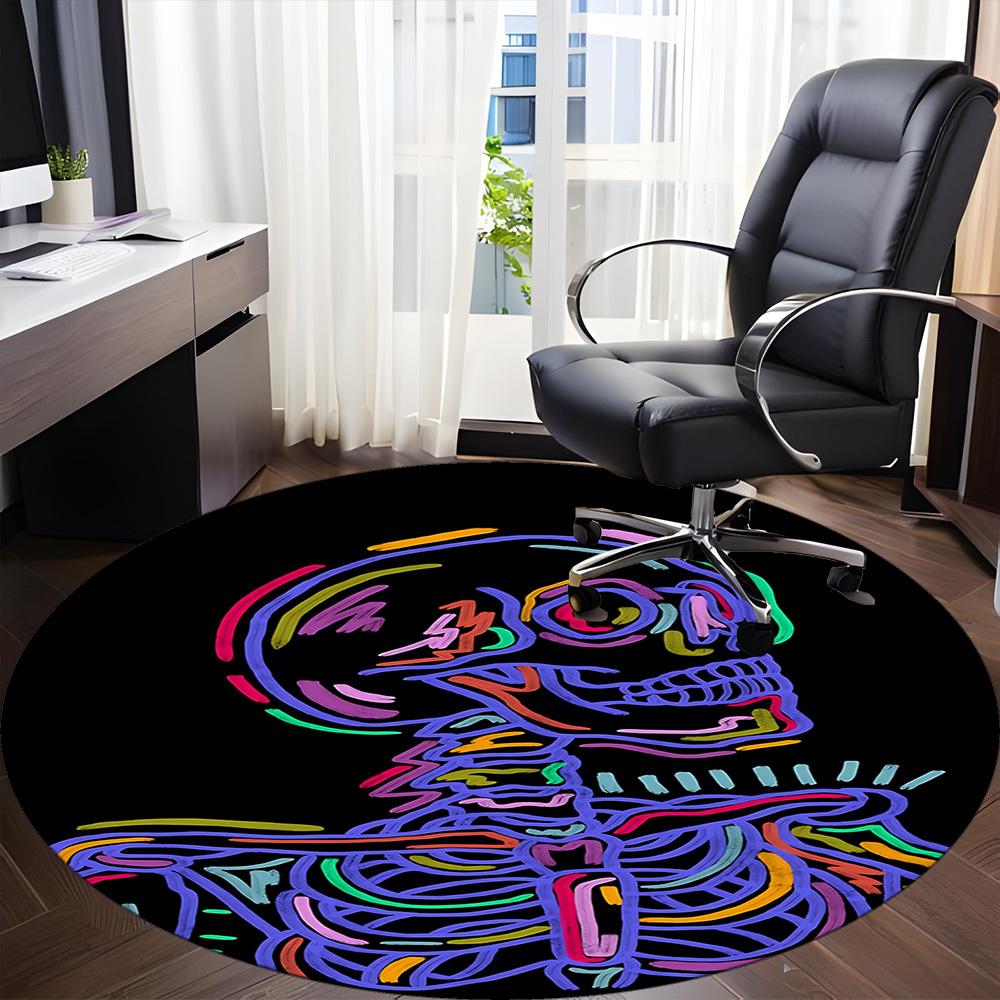 1pc SkelePop Office Round Area Rug, Indoor Mat Suitable ForOffice, Under Office Chairs Bedroom Living Room Home Decor, Room Deco  D057
