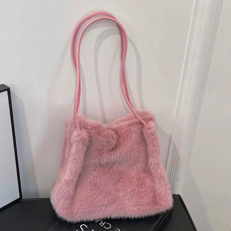 Women Fluffy Shoulder Bag Top-handle Bag Fashi Female Autumn Winter Handbag Soft Plush Versatile Shopping Tote