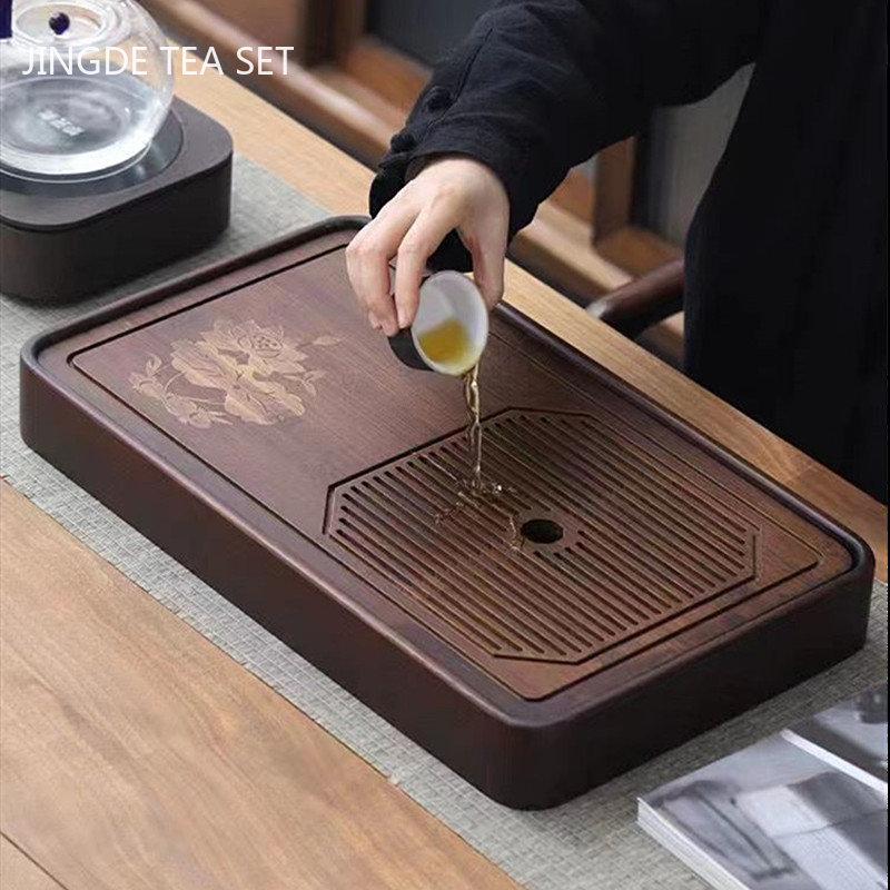 Hand Carving Bamboo Tea Tray Household Tea Set Decorative Tray Water Storage Type Tea Sea Chinese Tradition Teaware Supplies
