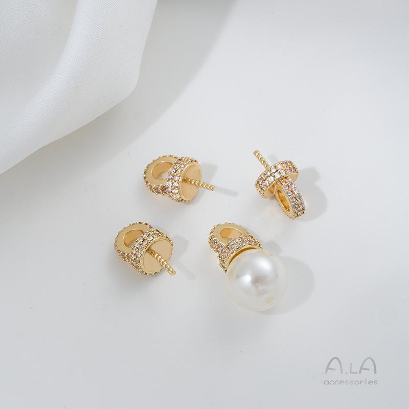 Colgante Ojo de Oveja de Zirconia Micropavé Relleno de Oro de 14K Duradero con Medio Agujero para Joyería de Perlas DIY