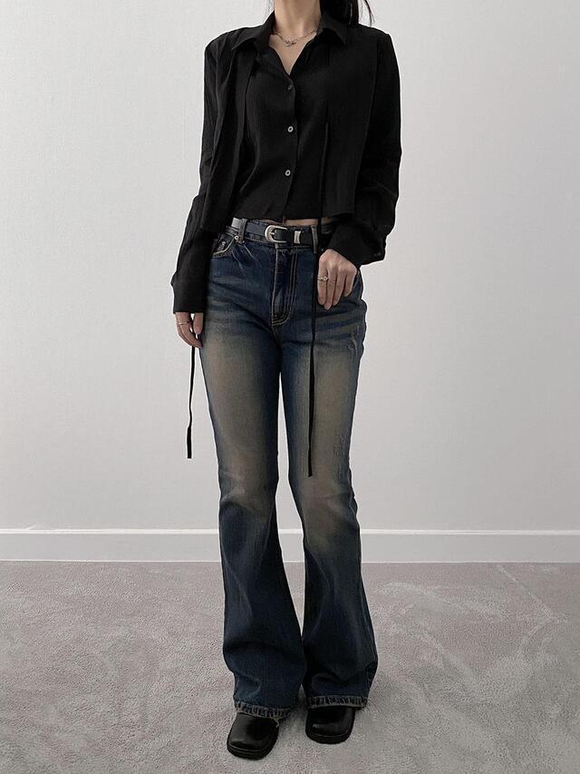 Korean INS Blogger Style 2026 Faux Two-Piece Lace-Up Blouse for Women - Early Spring/Autumn Fashion