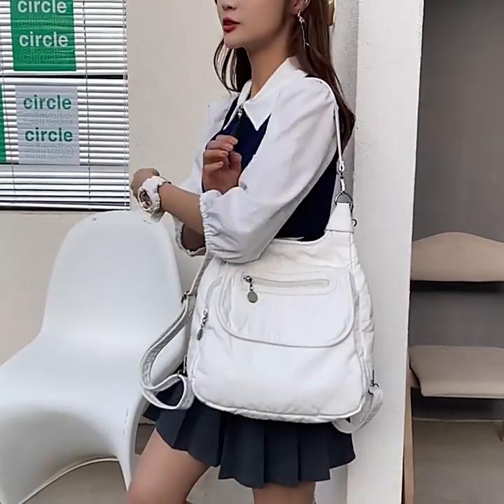 Multifunction White Backpacks Fashion Washed Soft PU Leather Anti-thief Backpack Large Capacity School Bag for Teenager Girls