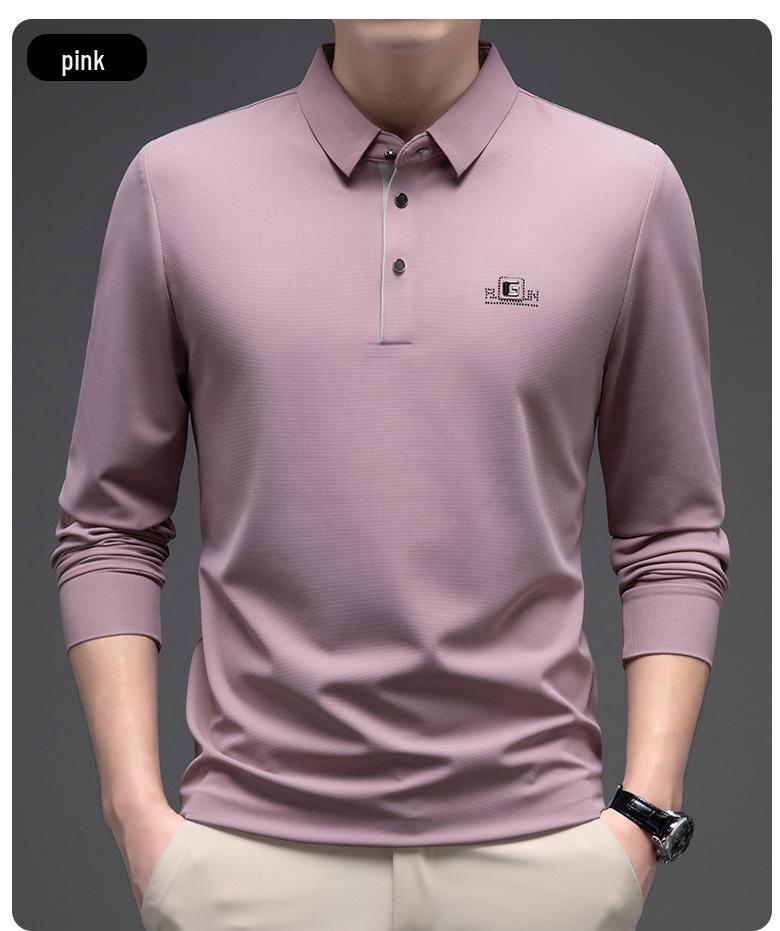 Woodpecker Men's Iron-Free Seamless Lapel Long Sleeve Polo Shirt - Versatile High-End Loose Fit