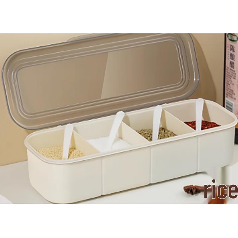 Muke Four-Compartment Plastic Seasoning Box with Spoons