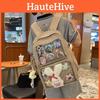 Solid Simple Color Large Capacity Student Backpack With Pendant And Badge