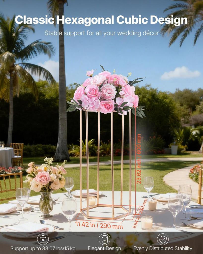 Wedding Flower Stand, 10PCS 60cm Column Flower Stand, Floral Stands with Acrylic Laminate, Hexagonal Cubic Floral Display Rack for Wedding, Party,