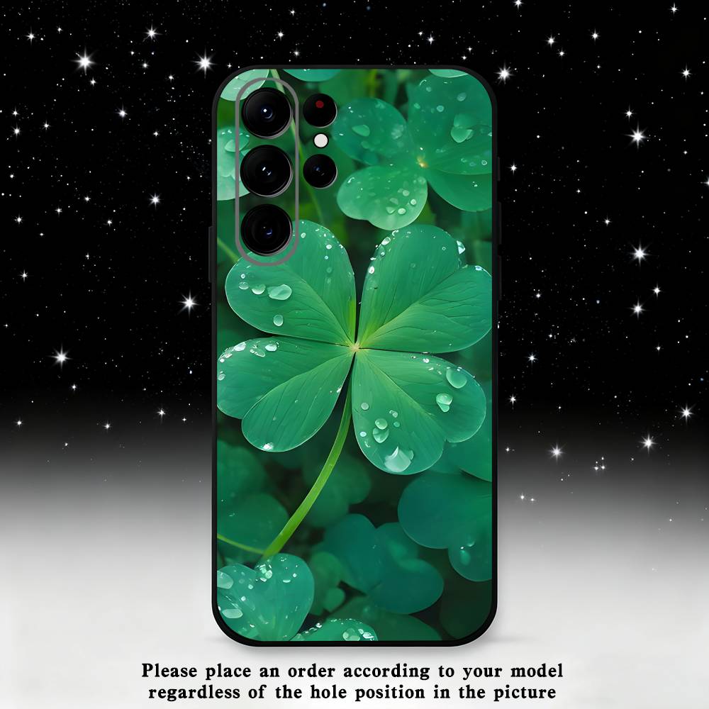 Lucky Four Leaf Clover Phone Case For Samsung S25,S24 Ultra,S20,S30 plus,S22 plus,S23,S30 Ultra 5G Silicone Black Shell