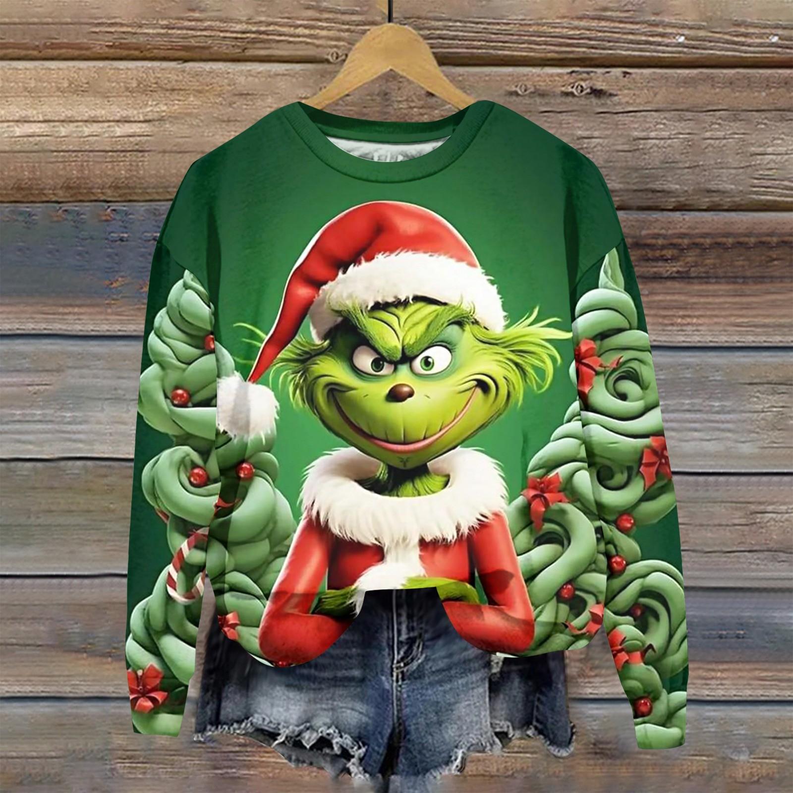 

Женская модная рождественская принтованная толстовка с длинным рукавом и круглым вырезом XXXL винный