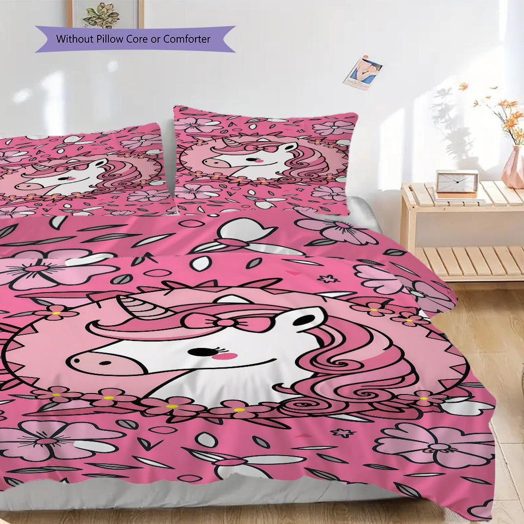 Unicorn Rainbow Dreams Cute Illustration Threepiece Set 1 Duvet Cover 2 Pillowcase Without Core Christmas Birthday Gift