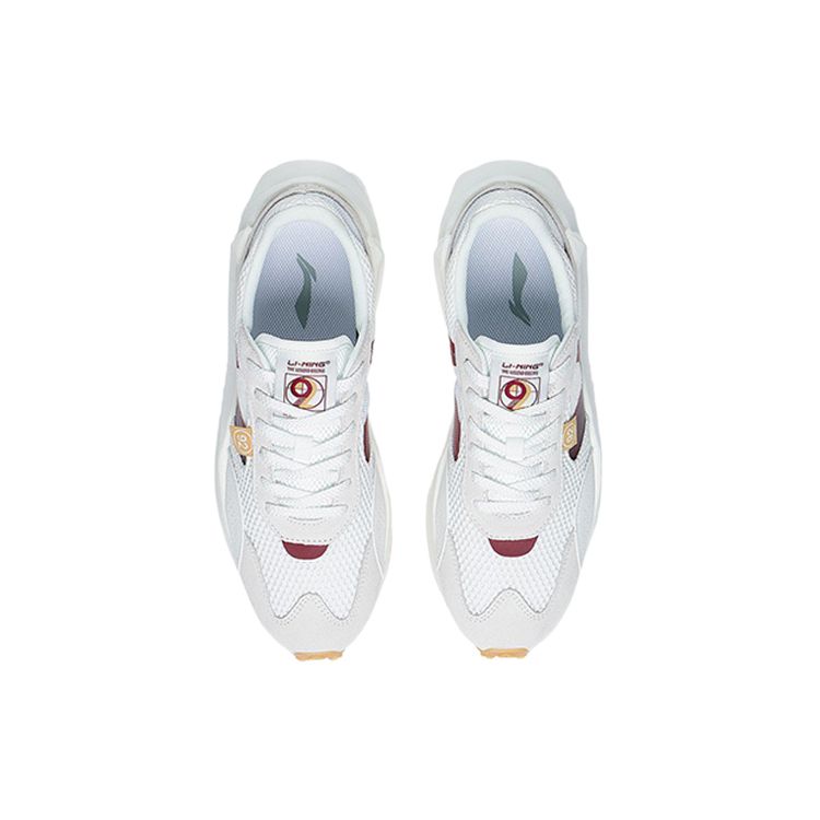 Li Ning Fangyuan Fabric Classic Shock Absorbing Breathable Low Top Sports Casual Shoes Women sneaker White Red AGCS108-5