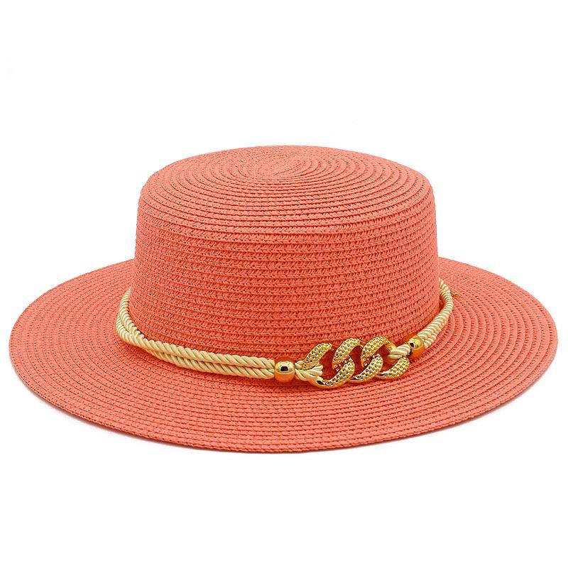European and American spring and summer sunscreen metal buckle accessories sunshade jazz straw hat fashion celebrity vacation beach top hat
