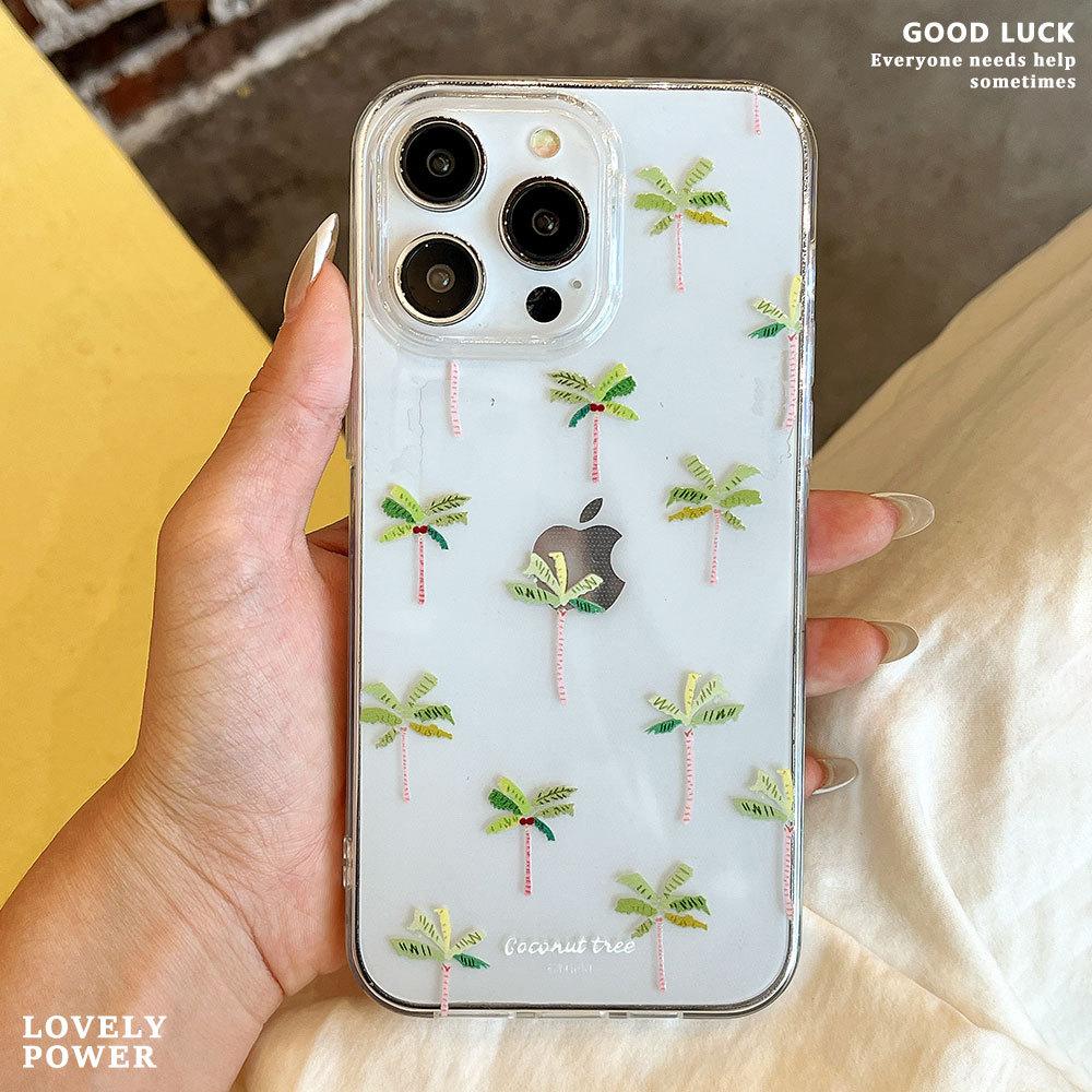 Coconut tree high transparent shell is suitable for Apple 11promax transparent mobile phone case mini coconut tree iPhone11 protective case.