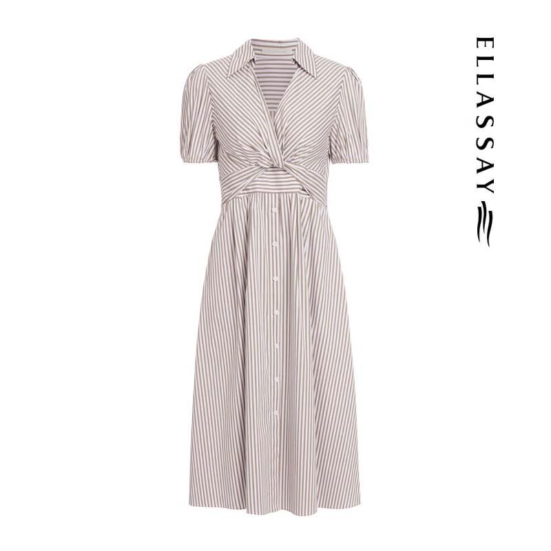 ELLASSAY Striped Short-Sleeve Shirt Dress