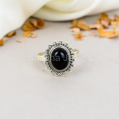 Black Onyx Gemstone 925 Sterling Silver Oval Shape Handmade Jewelry Ring For Women