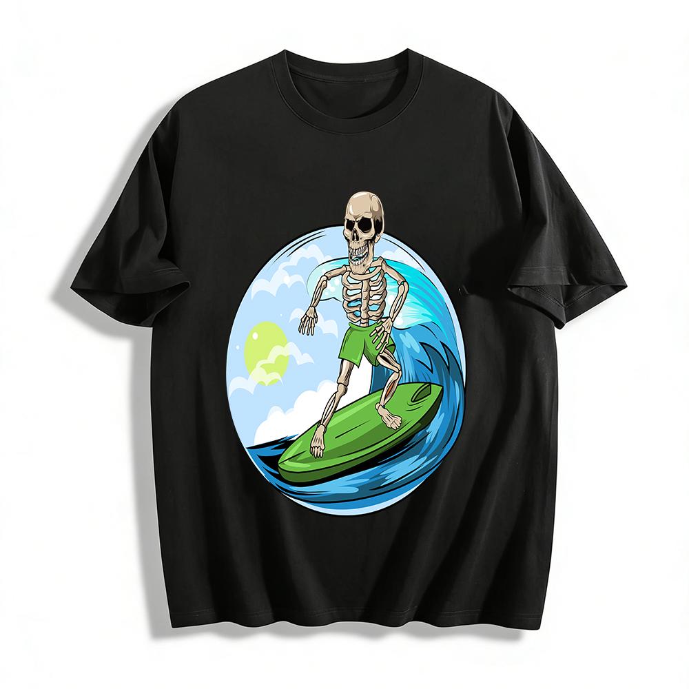 Skeleton Surfing Graphic Casual Short Sleeve T-Shirt Pure cotton T-shirt XXS