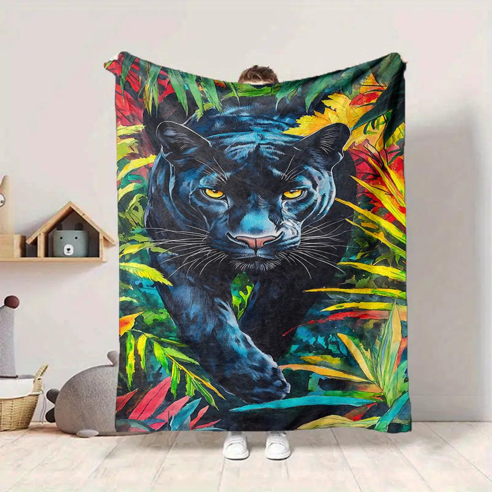 1pc Panther, Jungle Blanket Lightweight Blanket Throw Blanket For Sofa, Bed, Travel, Camping, Livingroom, Office, Couch, Chair yy251010012