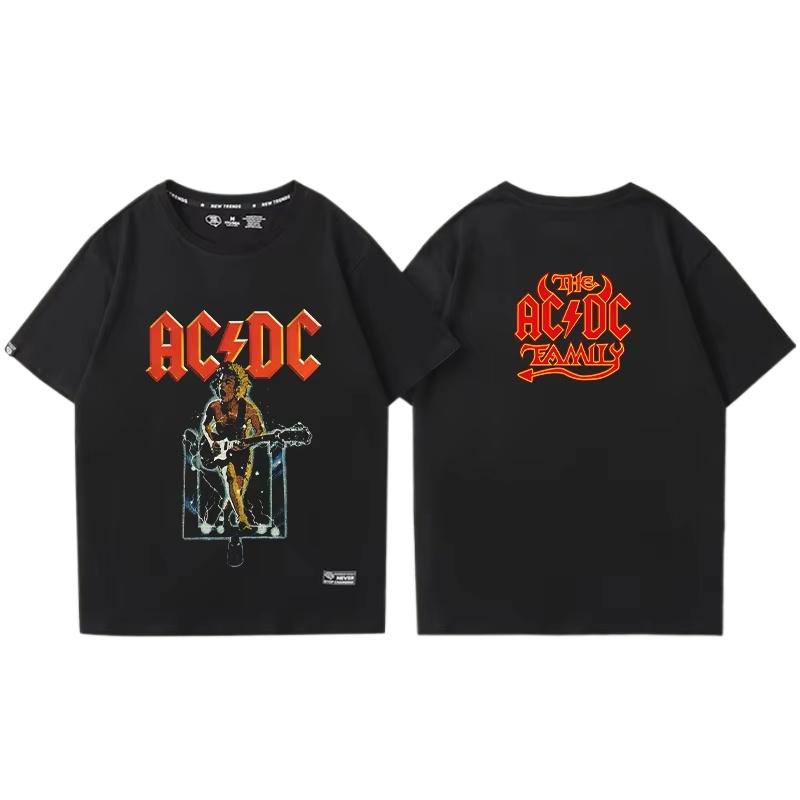 ACDC Bands Shortsleeved  Tshirts for Both Men and Women Retro Printed Metal Rock Trendy Ins Shortsleeved