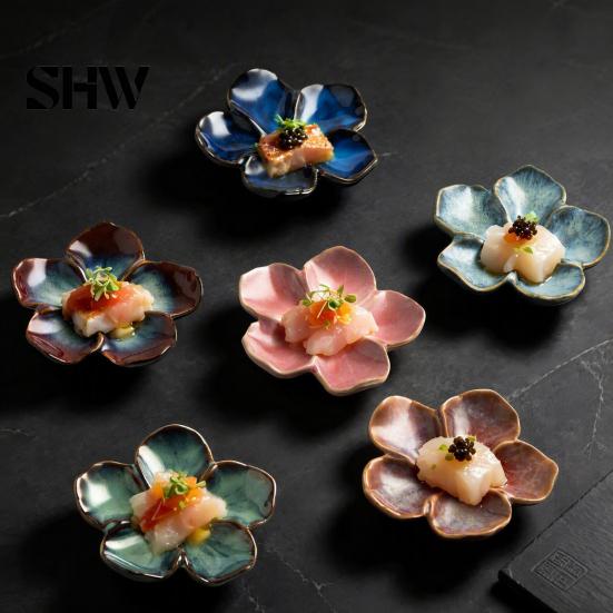 Retro Glaze Dipping Bowls Cherry Blossom Sauce Dish, Ceramic Sushi Soy Bowl, Small Unique Kiln Change Tableware Decorative Seasoning Appetizer Serving
