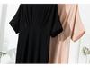 Women's Short Sleeve Real Silk Dress - Loose Fit, Solid Color, Round Neck, Long Length