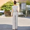 Summer New Fashion Design Sense Royal Sister Fan Temperament Striped Sleeveless Top Wide Leg Pants Two-piece Set Women