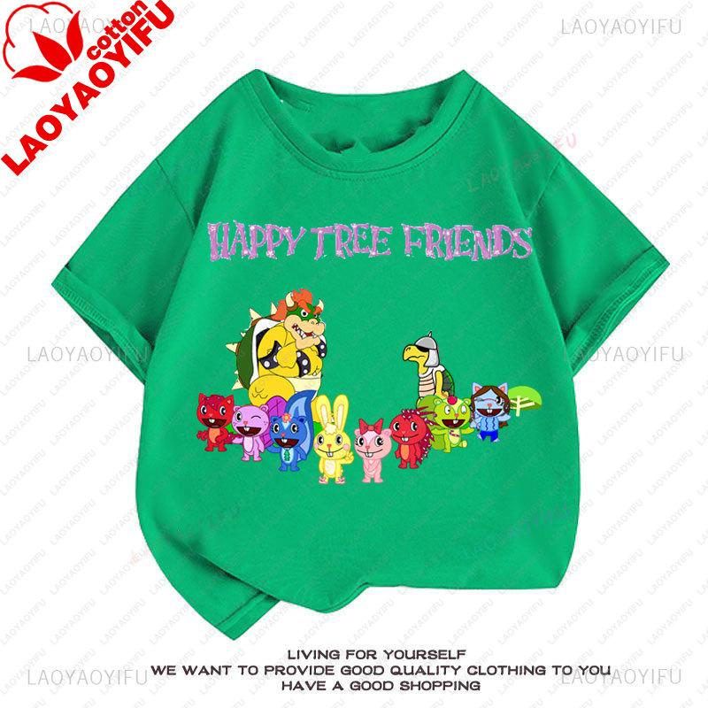 Anime Shirt Happy Tree Friends Printed Tshirt Hot Sale Top Novelty Trend Y2K Clothing Camisa Summer Casual Wear Oversized Tee XS