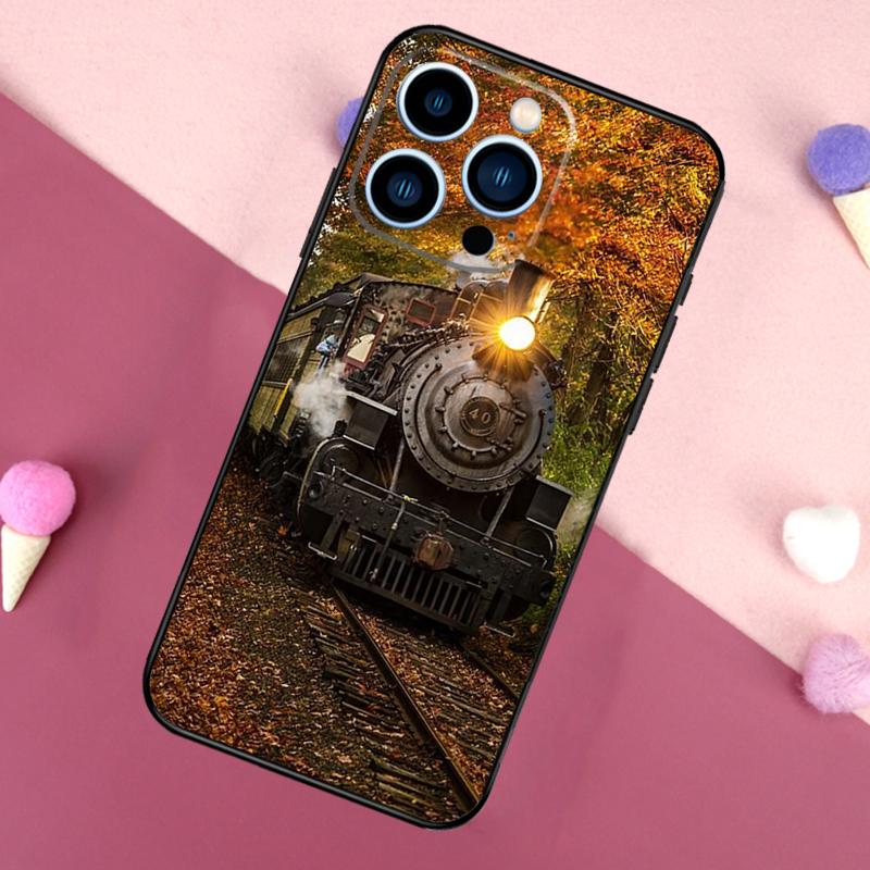 Vintage Steam Train Railway Phone Case For iPhone 17 16 Pro Max 17 Air 16E 13 12 Mini 14 15 Plus 11 Pro Max Back Cover