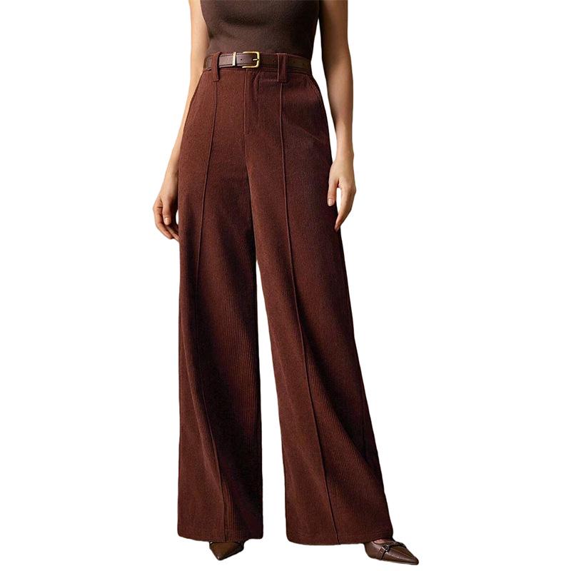Vintage Autumn Corduroy High-Waisted Wide-Leg Pants - Women s Ribbed Straight-Leg Small