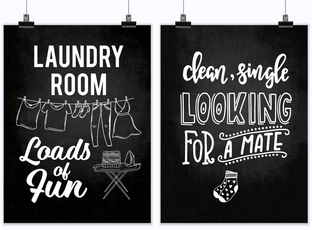 Inkdotpot 2 Piece Laundry Signs for Laundry Room Decor Wash Dry Fold Repeat Poster With Frame, Laundry Room Wall Art Signs Framed