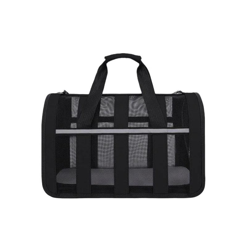 

Portable Breathable Mesh Pet Carrier Bag Foldable Cat Dog Travel Handbag with Shoulder Strap Soft Sided MM чёрный