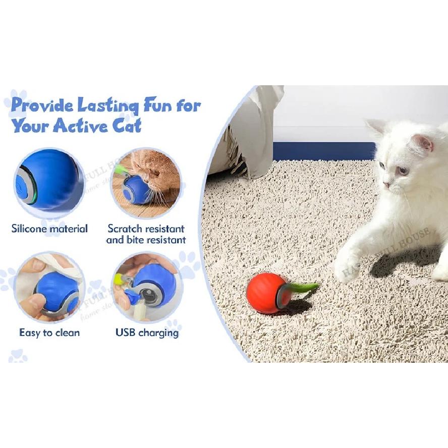 Interactive Cat Toy Balls, Automatic Toys for Cat with Replacement Tail, 2 Adjustable Modes, USB-Rechargeable Indoor Kitten Toy