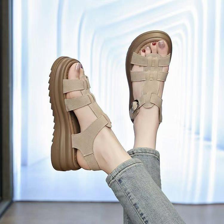 Thick-soled Roman Sandals Summer 2025 New Heightening Fashion Fairy Style Skirt Soft-soled Beach Shoes Women's Sandals