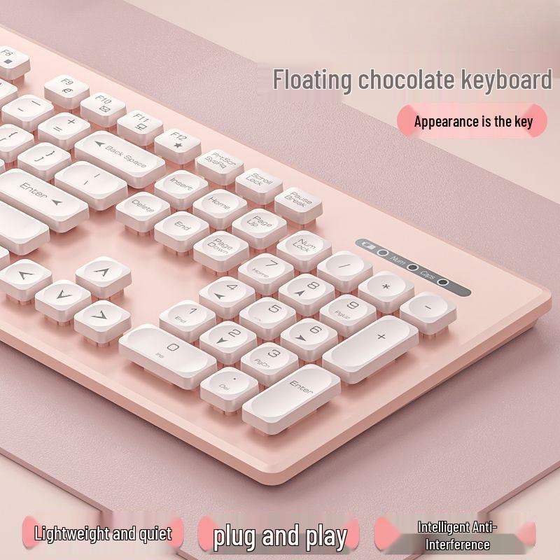 Silent & Stylish Keyboard and Mouse Set for Girls - Wireless/Wired Compatible for Laptop and Home Office