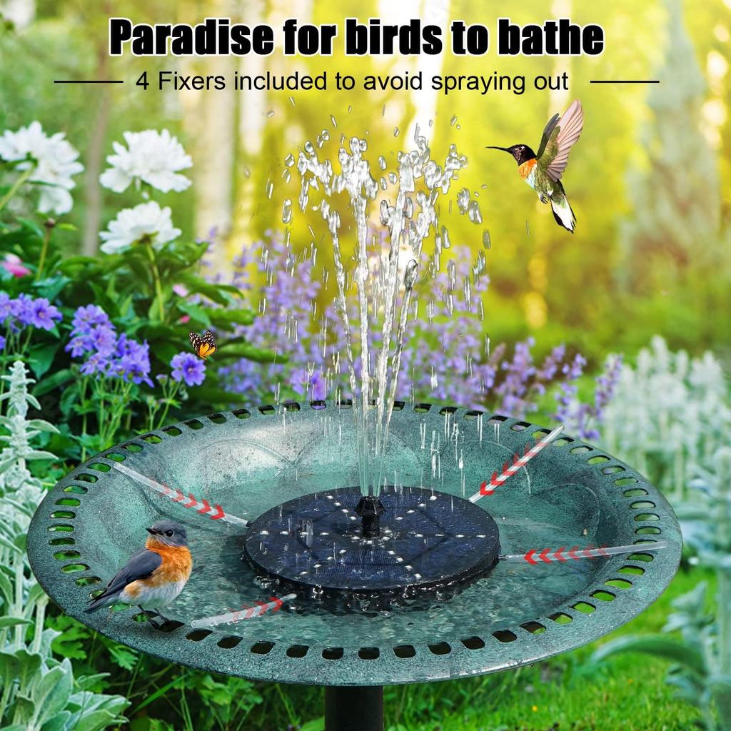 Solar Bird Bath Fountains Upgraded, 4W Solar Powered Water Fountain Pump with 7 Nozzles & 4 Fixers, 4000 Battery, 7 Colors LED Light for Garden,