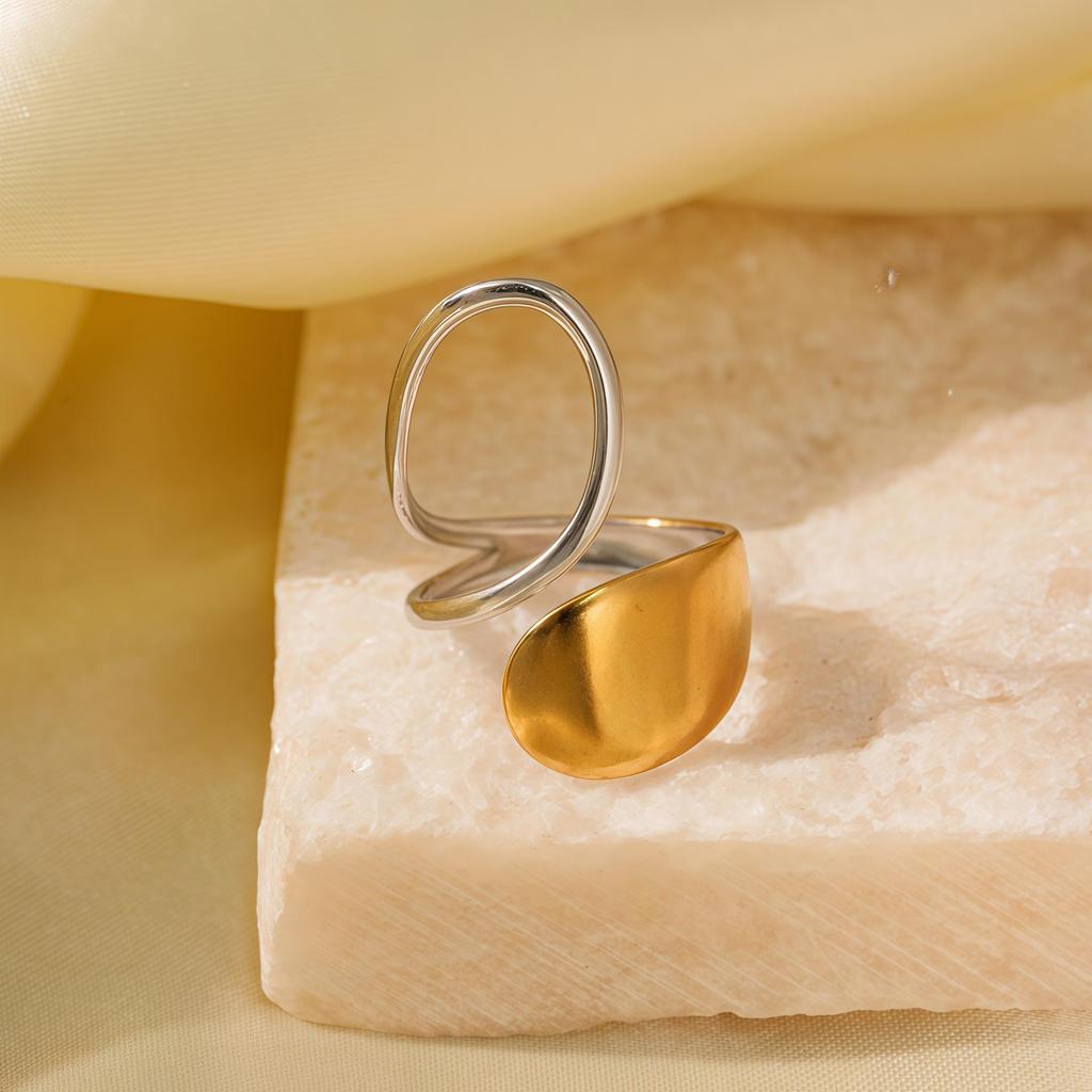 Regulowany pierścionek ze stali nierdzewnej w stylu Color-Block: Stylowy, Odporny na blaknięcie, Niszowy design dla kobiet