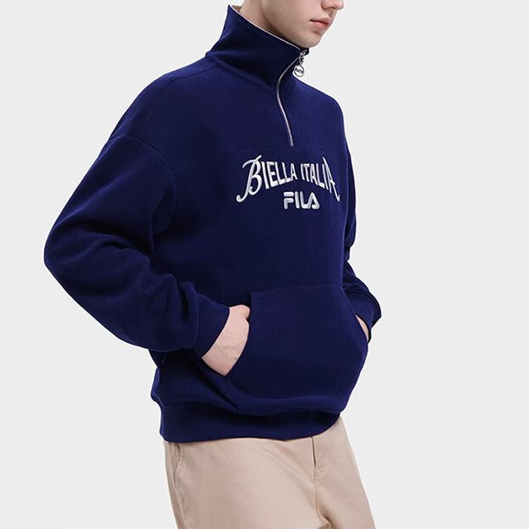 FILA American Vintage Sweatshirt Autumn Letter Print Loose Polo Neck Pullover Unisex sweatshirt Deep-Sea-Blue F11U339201FNV