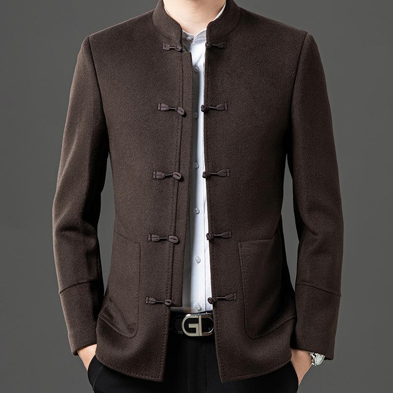 New High-end Men's Tops for Spring and Autumn, Business Casual Men's Clothing, Middle-aged Dad's Coat Stand-up Collar Tang Suit Men